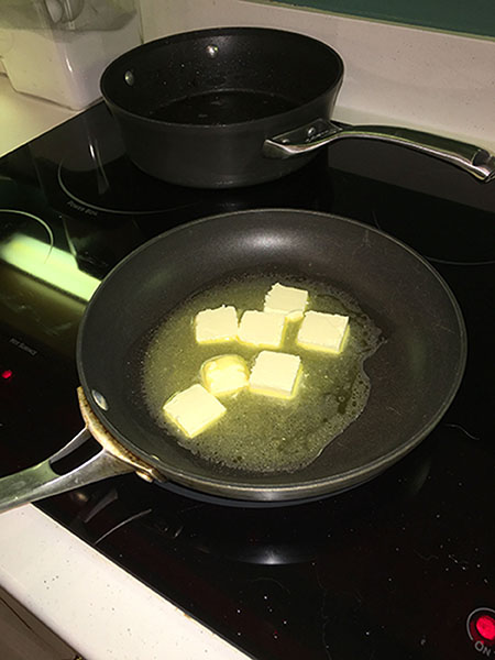 When your butter melts to this level you can take it off of the heat and mix it together to finish the process
