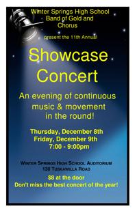 The WSHS Band and Chorus will be performing the showcase concert on Thursday, December 6th, 2016 and Friday, December 7th, 2016.