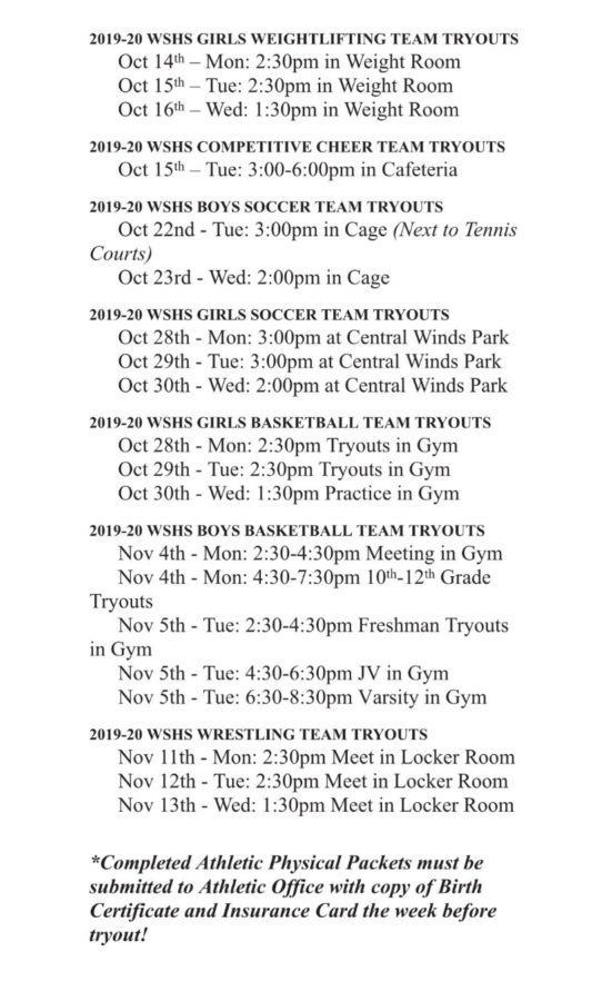 winter sports tryout dates
