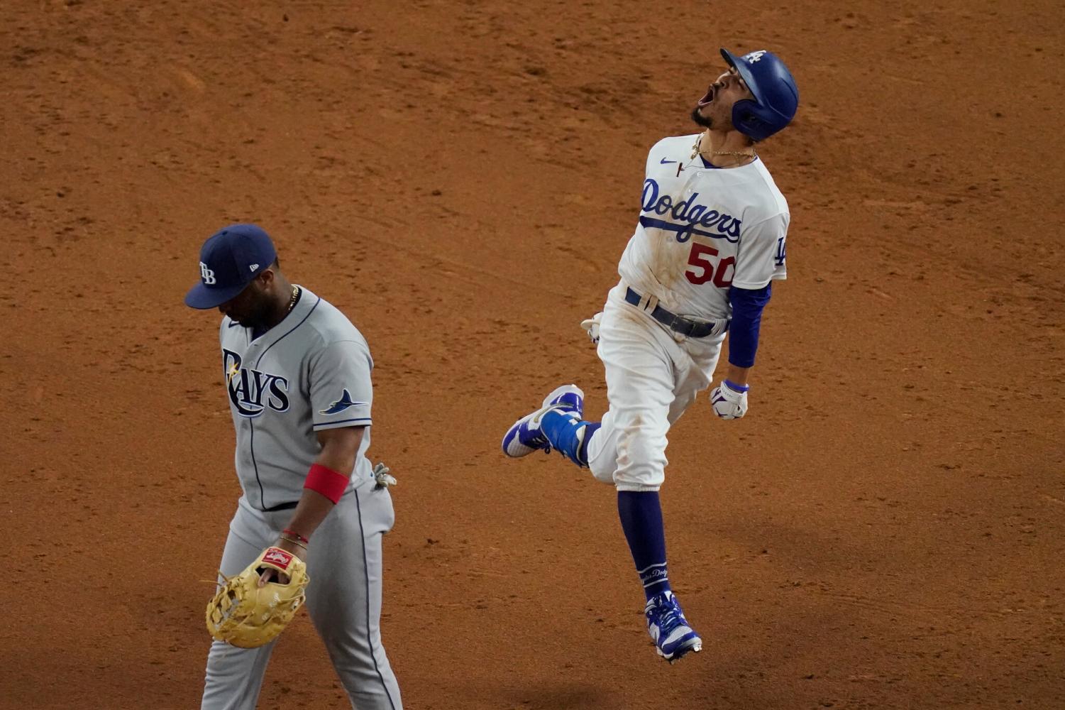 A photo of Corey Seager with the Willie Mays World Series MVP